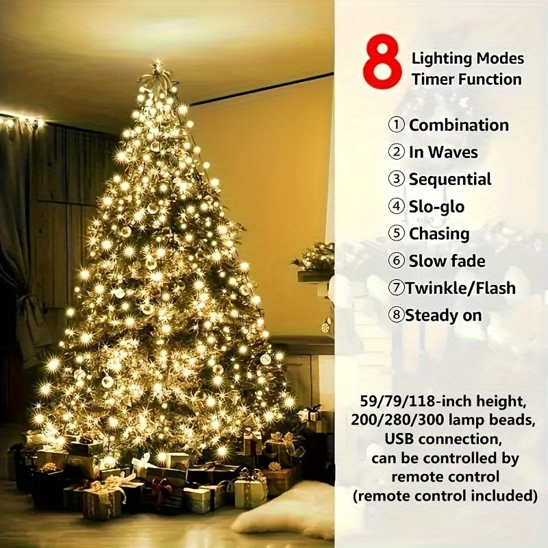 Lights 1pc 200/280/300 LED Christmas , Christmas Tree Decoration Outdoor String Lights Indoor String Lights, with 8 Lighting Modes, Christmas Decoration String Lights Holiday Decoration, with Remote Control, Suitable for Indoo