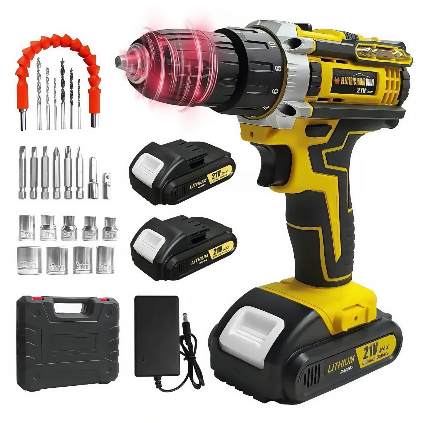 Drill Set Wireless . The New Impact Drill Is Equipped With A 3/8-inch Keyless Chuck And A Work Light
