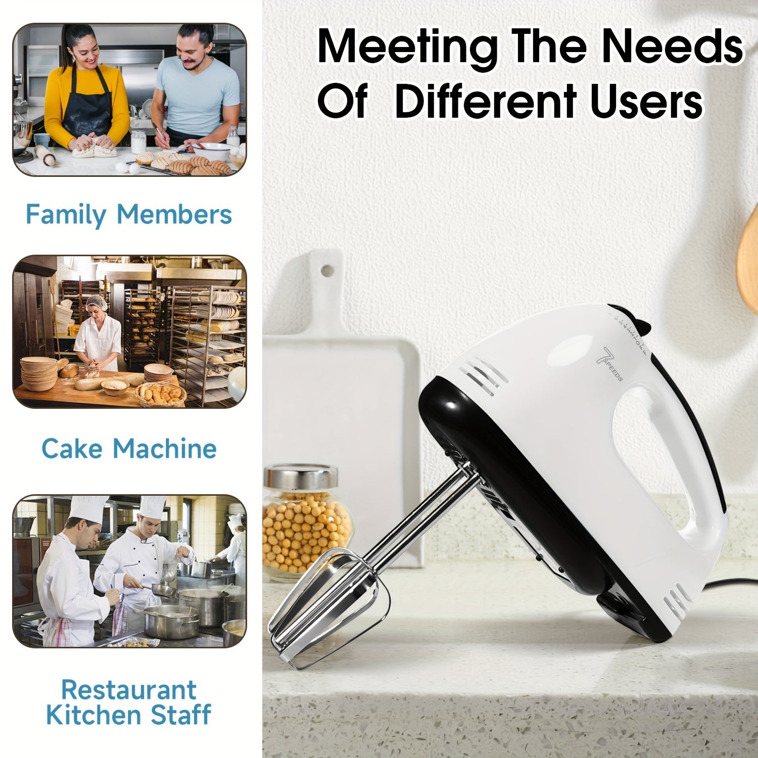 Mixer PANCERKA 7-Speed Handheld Electric Whisk Mixer - Durable Metal, 220V Plug, Multiple Color Options (White, Black, Yellow, Green, Pink, Blue), Perfect for Baking & Food Preparation, Kitchen Mixer | Modern Kitchen Mixer | Durabl