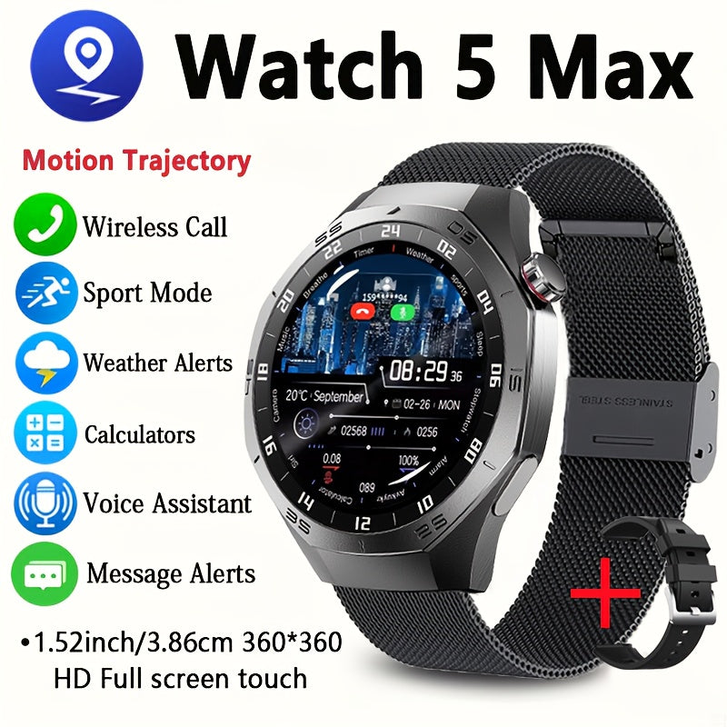 Smartwatch 2025 New GPS GT5  - 3.86cm HD Display, Wireless Calling, Over 100 Sports Modes, AI Voice Assistant, USB Charging, Compass Outdoor Fitness Tracker, Compatible with Android/for iPhone, Multi-Function Accesso