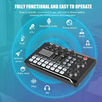 Sound Card USB-Powered Live  with Audio Interface, DJ Mixer Effects, Voice Changer, Rechargeable 1200mAh Lithium Battery, for Streaming, Podcasting, Gaming - Studio Equipment