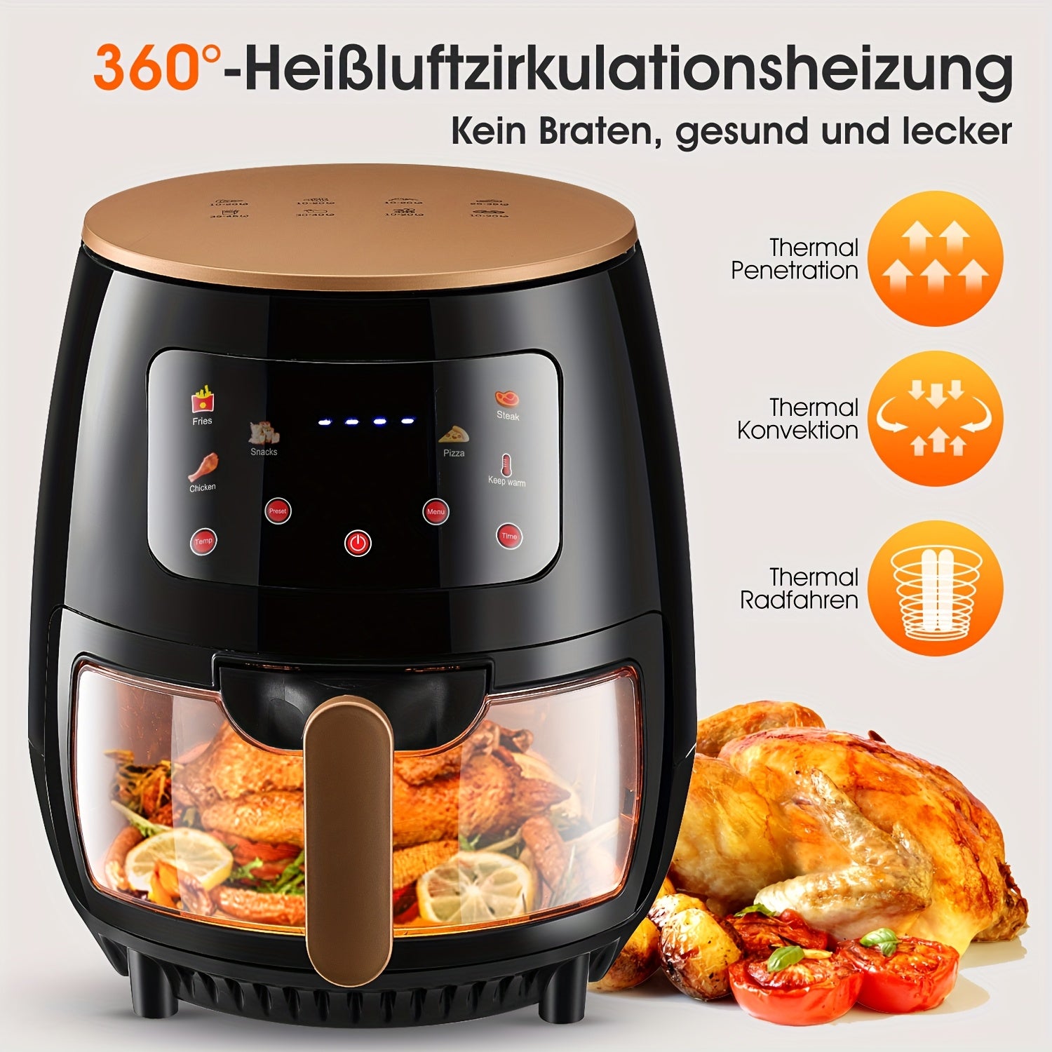 Air Fryer 6L with LED Touchscreen – 1700W Oil-Free Cooker