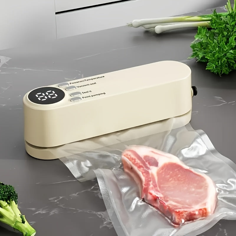 Vacuum Sealer Kit Compact USB  with Digital Display - Fast Seal, Includes Pump and Airtight Bags, Ideal for Food Preservation, Snacks, Meat, Fruits & Vegetables - Space-Saving Design, 36V Vacuum Sealing Machine