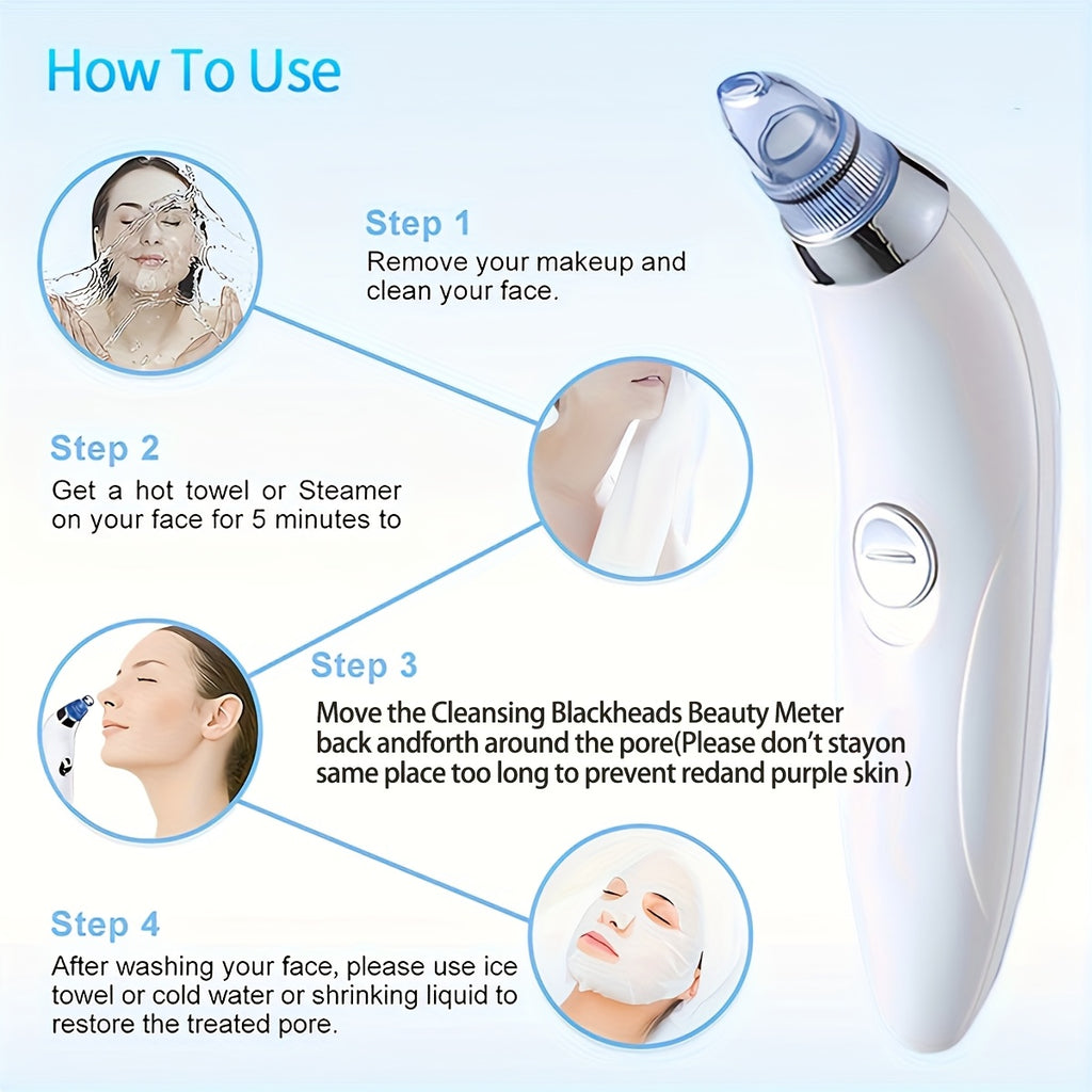Blackhead clean GENAI  Beauty Meter - Portable Facial Pore Cleaner with 4 Probes, Gentle and Safe Cleansing for Men and Women, Battery-Operated (Batteries Not Included)