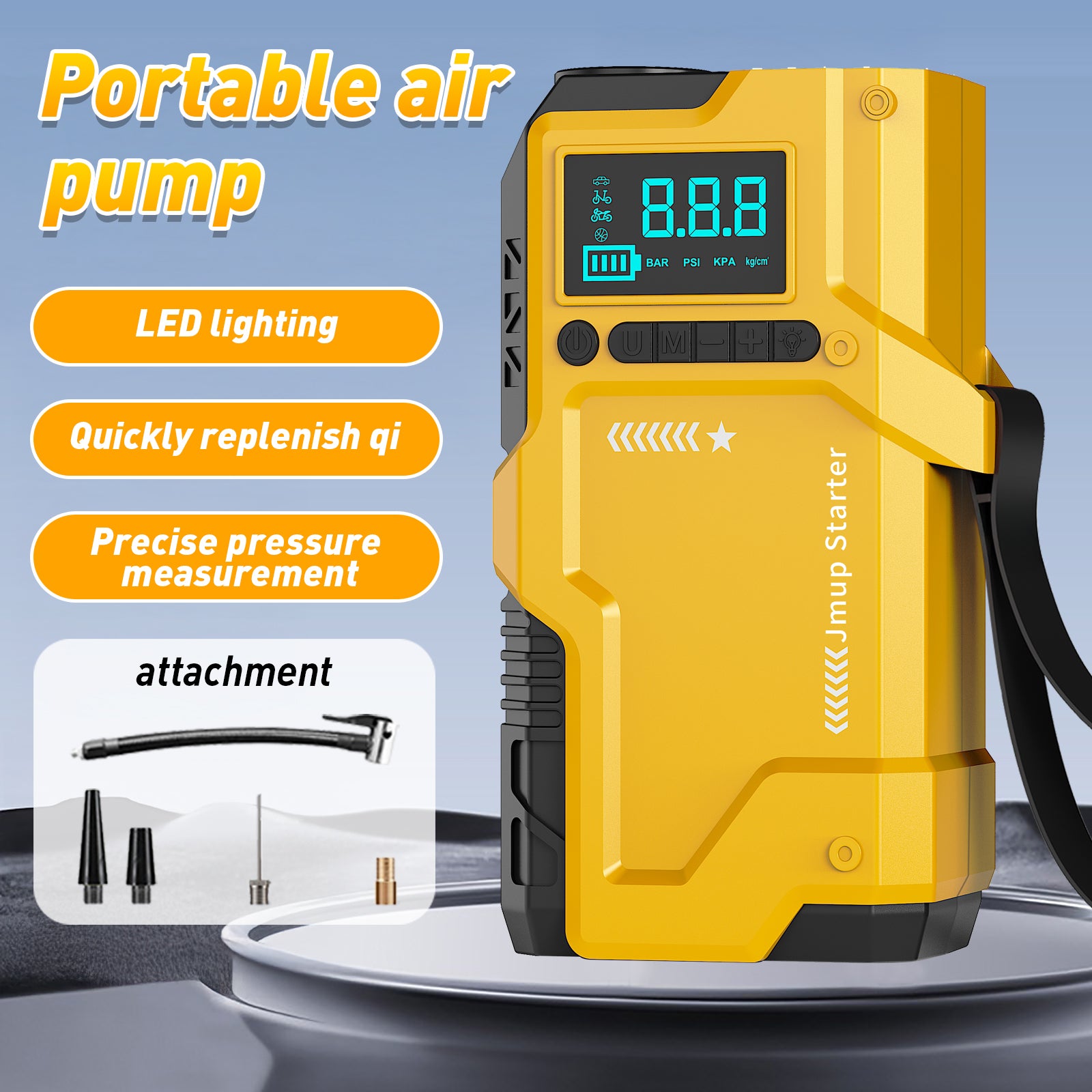 JKUOO Deluxe 9-in-1 Portable Air Pump, Car Jumper Starter with Inflator 150PSI Combo, Quick Activation Battery Power for Cars and 34.07 L/2.11G Diesel Engines, Vehicle Emergency Tool Kit Roadside Assistance, 4 Modes Adjustabl