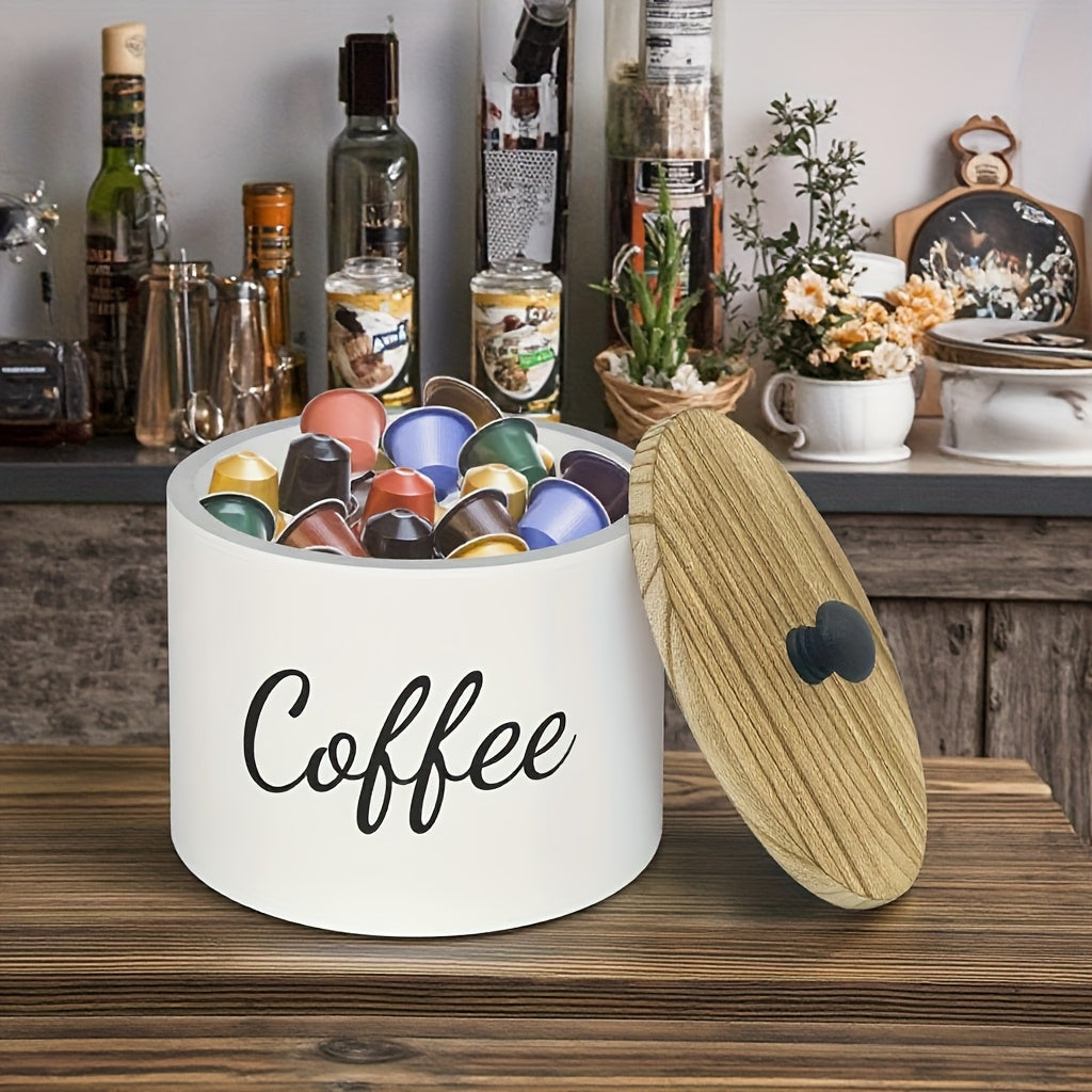 Coffee Pod Storage Container with Lid Wooden