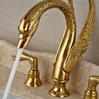 Faucet Bathroom Soild Copper Gold Finish  Faucet Luxury Golden Swan Shape Basin Tap Dual Handle Deck Mount