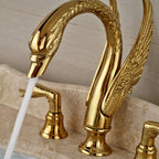 Faucet Bathroom Soild Copper Gold Finish  Faucet Luxury Golden Swan Shape Basin Tap Dual Handle Deck Mount