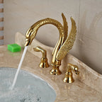 Faucet Bathroom Soild Copper Gold Finish  Faucet Luxury Golden Swan Shape Basin Tap Dual Handle Deck Mount