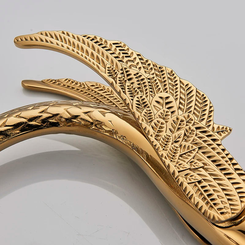 Faucet Bathroom Soild Copper Gold Finish  Faucet Luxury Golden Swan Shape Basin Tap Dual Handle Deck Mount