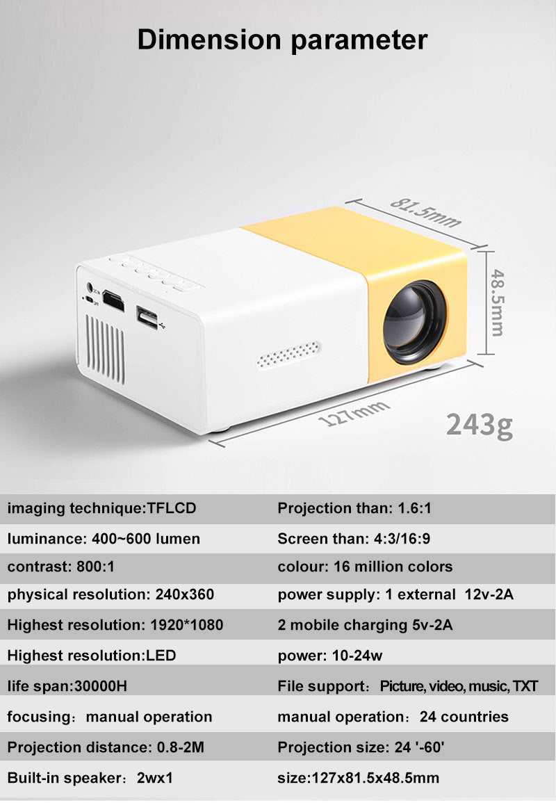 YG300 Smart Mini Projector – 720P HD Mobile Theater