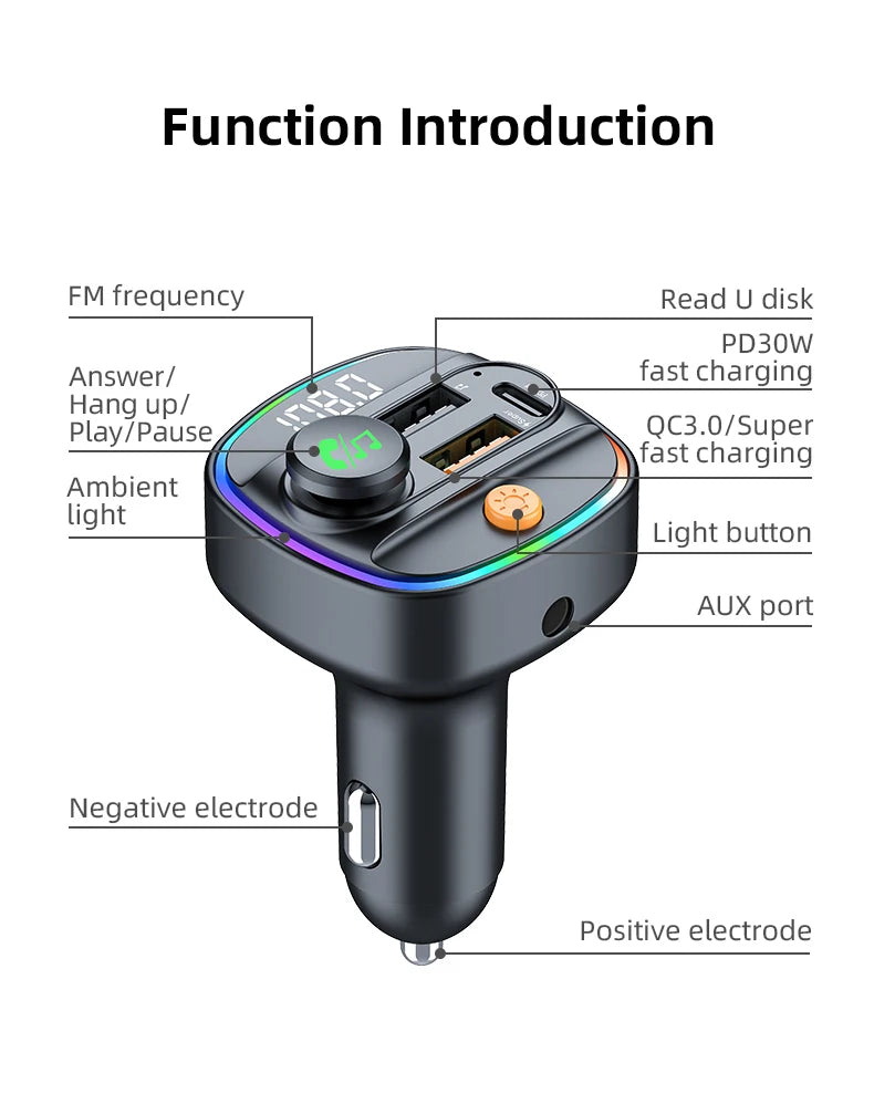 Bluetooth 5.3 FM Transmitter & MP3 Player