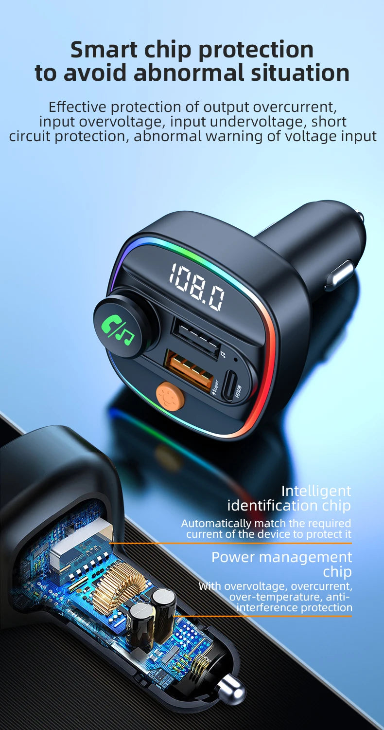 Bluetooth 5.3 FM Transmitter & MP3 Player