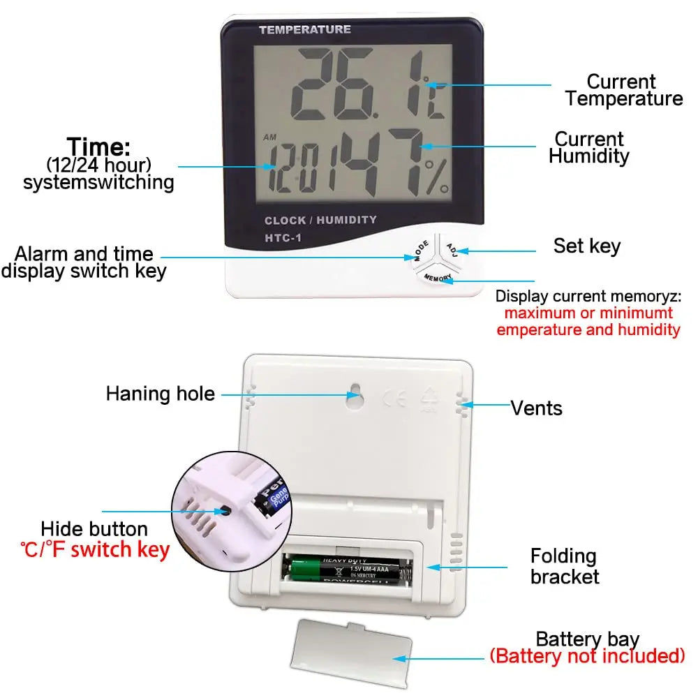 HTC-2/HTC-1 Digital Thermo-Hygrometer with Clock