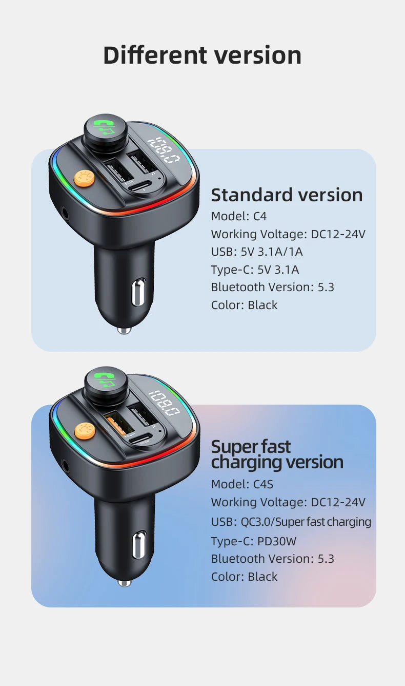 Bluetooth 5.3 FM Transmitter & MP3 Player