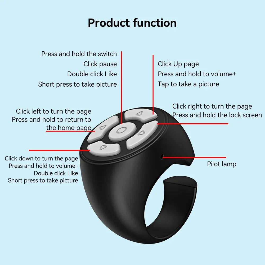 Remote Control Scrolling Ring Wireless Finger Shutter  Page TurnerMobile Phone Controller Bluetoothcompatible