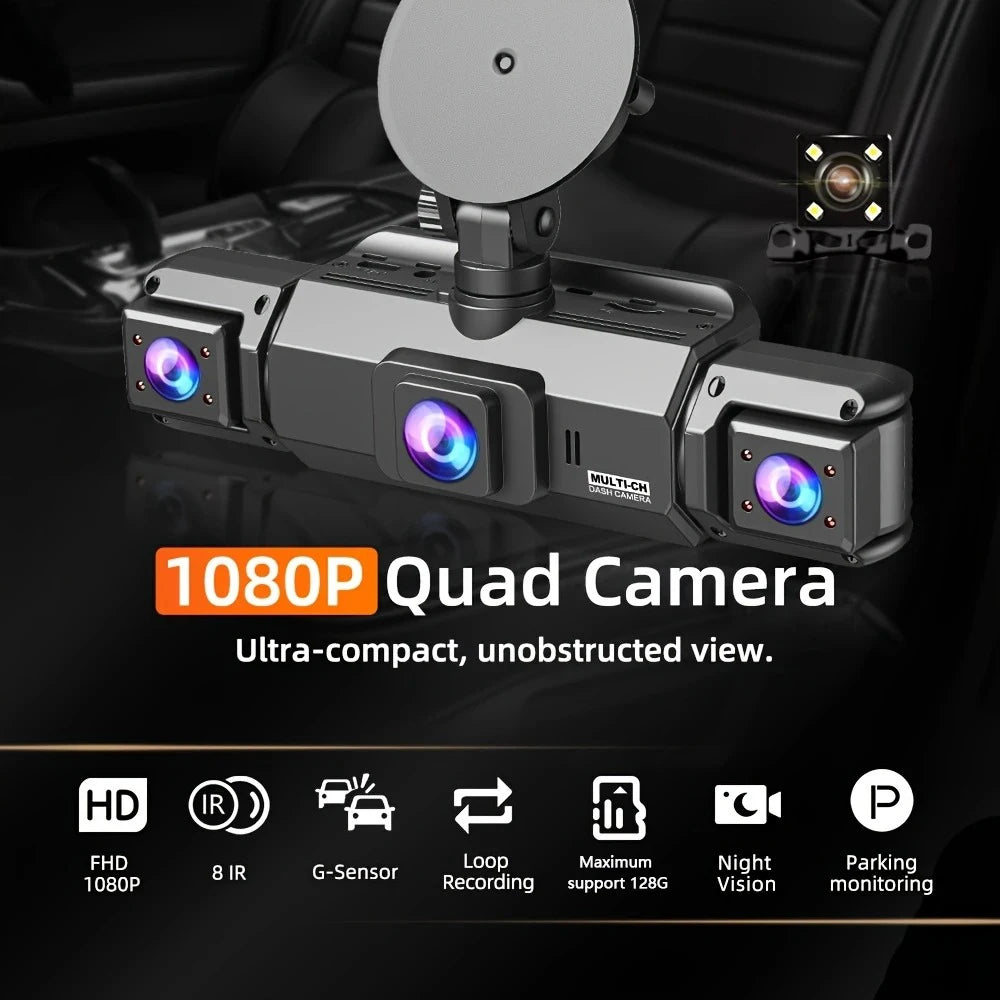 4-Lens 360° Dash Cam – 1080P Full Car View