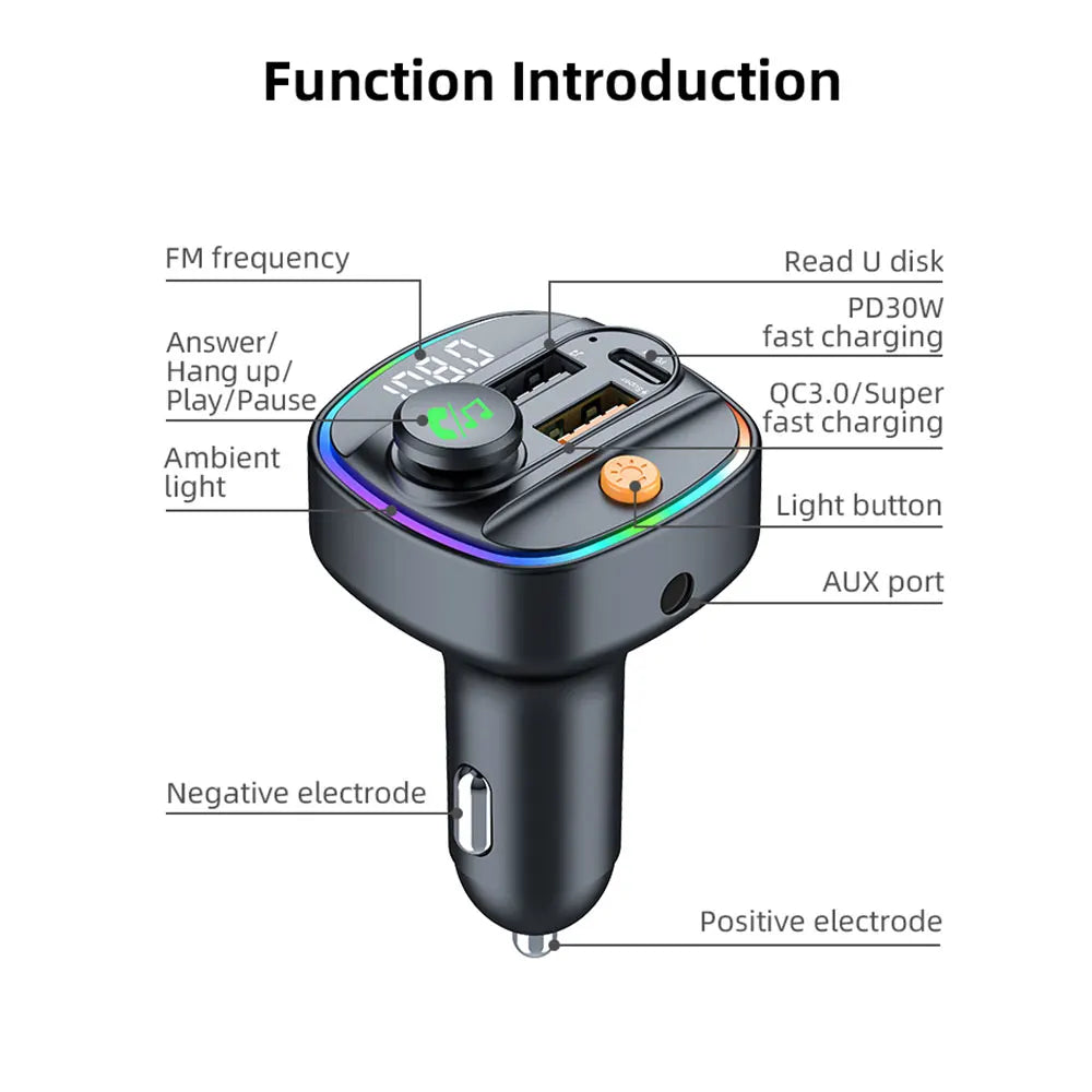 Bluetooth 5.3 FM Transmitter & MP3 Player