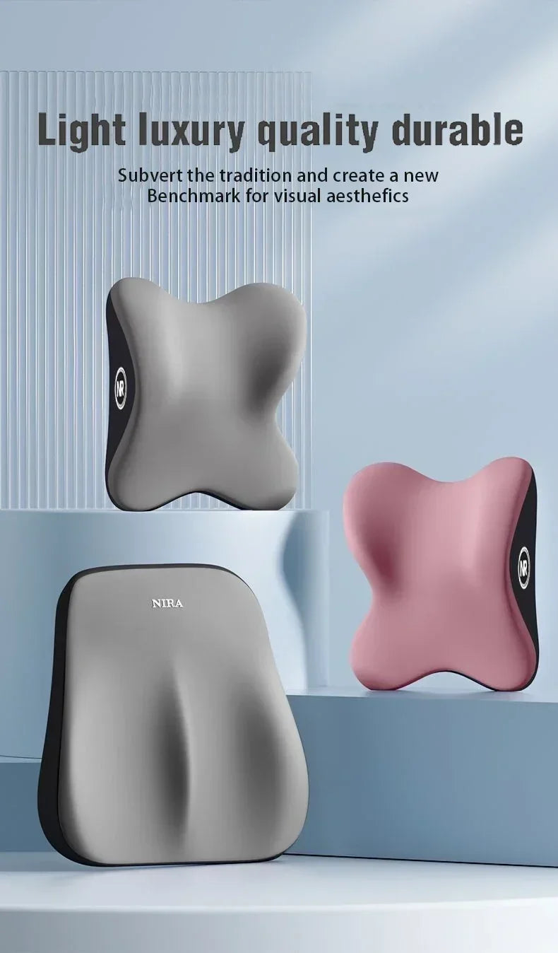 Memory Foam Car Lumbar & Neck Support Pillow – Washable & Universal Fit