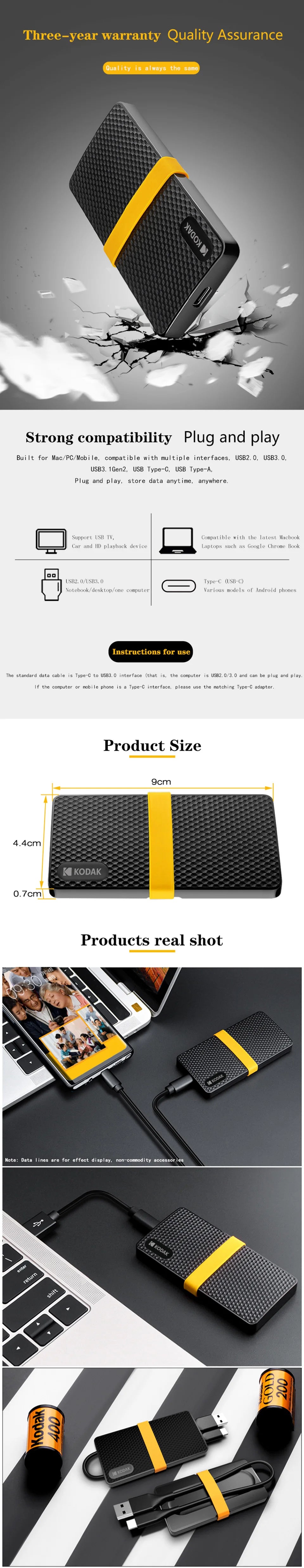 Kodak X200 Portable SSD – USB 3.1 Type-C