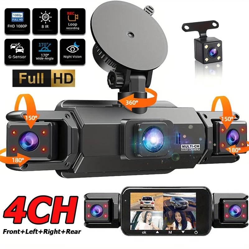 4-Lens 360° Dash Cam – 1080P Full Car View