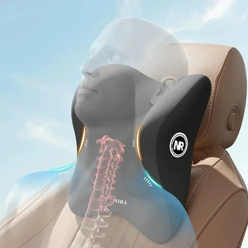 Memory Foam Car Lumbar & Neck Support Pillow – Washable & Universal Fit