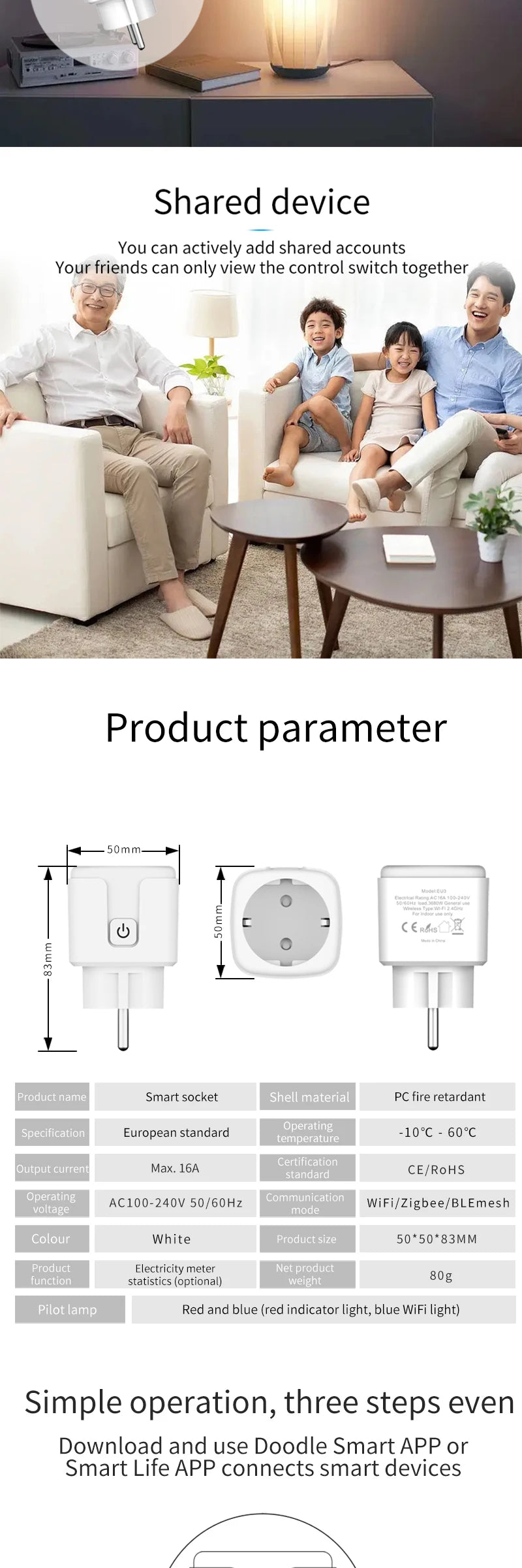 Tuya WiFi Smart Plug Socket EU