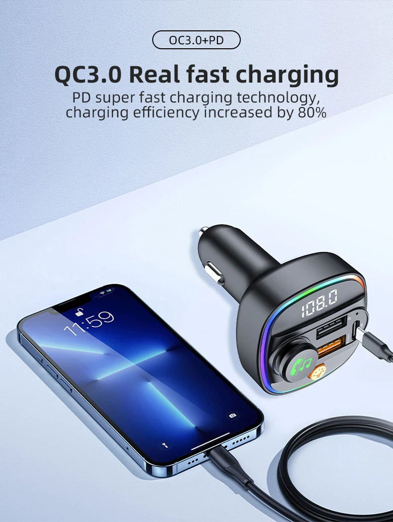 Bluetooth 5.3 FM Transmitter & MP3 Player