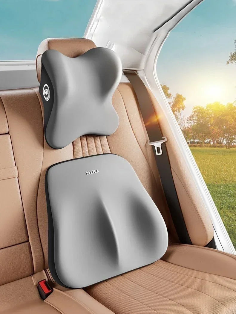 Memory Foam Car Lumbar & Neck Support Pillow – Washable & Universal Fit