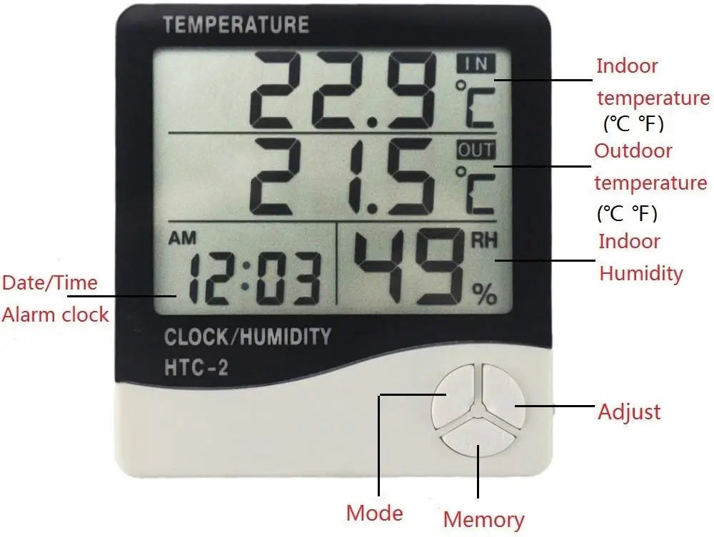 HTC-2/HTC-1 Digital Thermo-Hygrometer with Clock