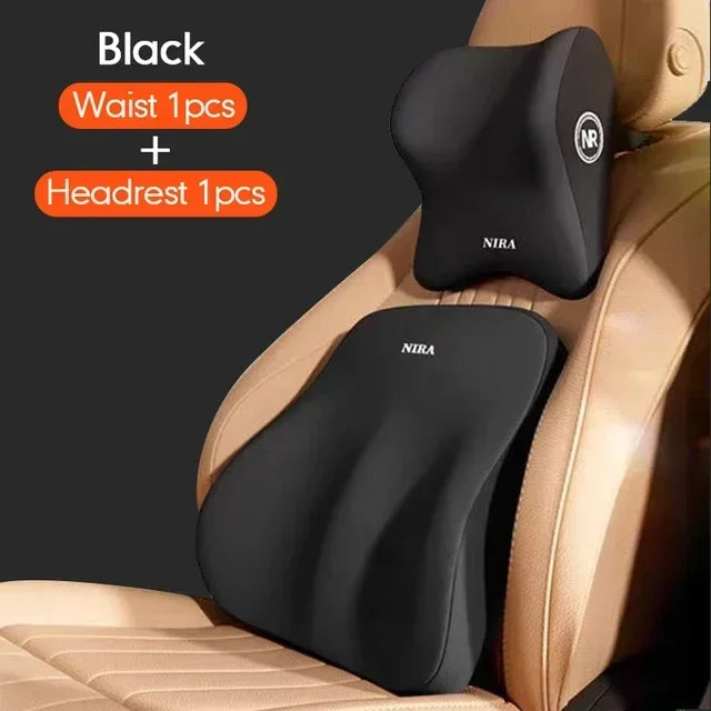 Memory Foam Car Lumbar & Neck Support Pillow – Washable & Universal Fit