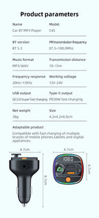 Bluetooth 5.3 FM Transmitter & MP3 Player