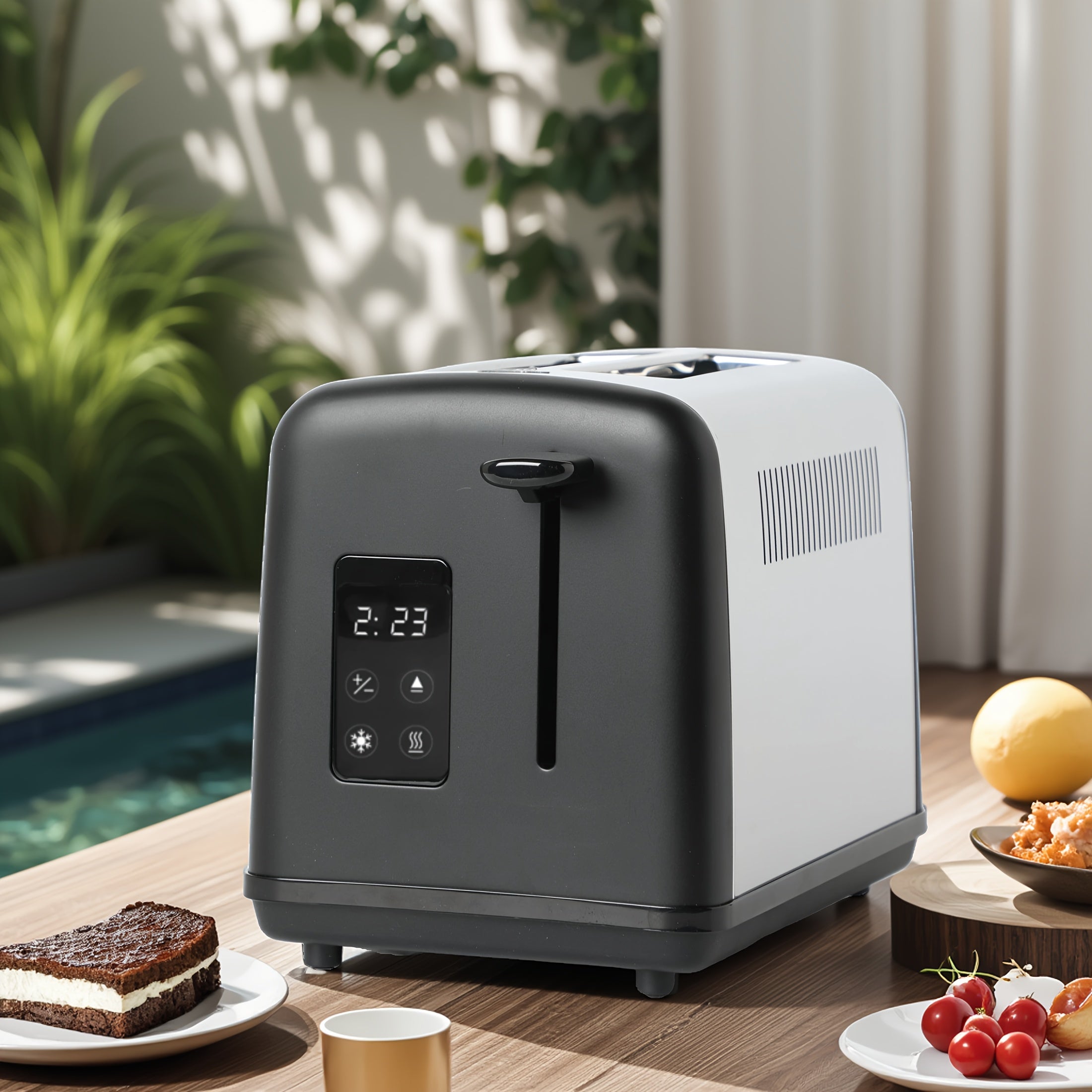 Toaster 1pc 2 Slice  with LED Touch Screen And Digital Countdown Timer Stainless Steel Bread Toasting with Extra Wide Slot And Cancel Defrost Reheat Function 6 Shade Settings Removable Slide Out Crumb Tray Cord-storage Base An