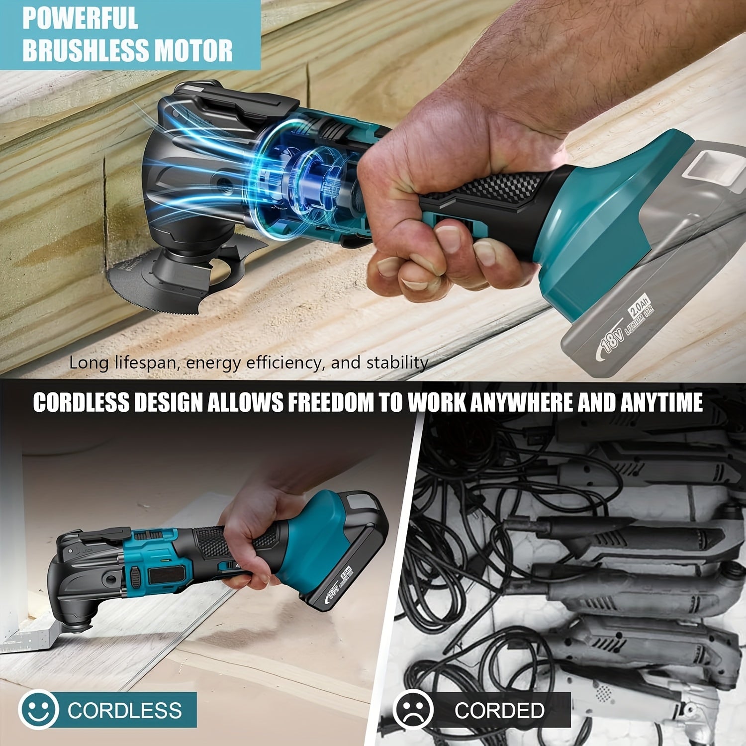 Oscillating Multi-tool, Equipped with 2x1500mAh Batteries Or Bare Tools Without Battery Cordless