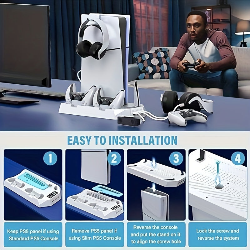 PS5 Slim Stand & Cooling Station with Dual Controller Chargers