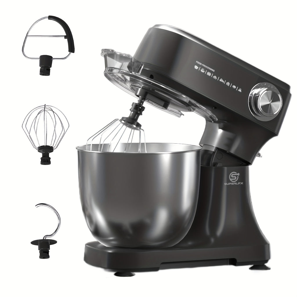 Mixer Food Processor 800 W SUPERLEX with 4.5L Stainless Steel Bowl - Professional Kneading Machine with 10 Speeds, Dough Hook, Whisk & Scraper - Stand Mixer for Bread, Cakes & More