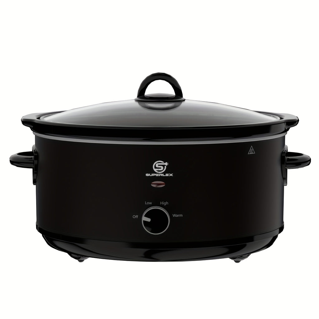 Slow Cooker SUPERLEX 6.5L Large Oval  | 200W Energy-Efficient Ceramic Pot | 4-Temp Control (High/Low/Warm/Off) | Tempered Glass Lid | Perfect for Party Cooking, Slow Cooker Recipe, Home Cooking, Stylish Cookware, Sleek Design,