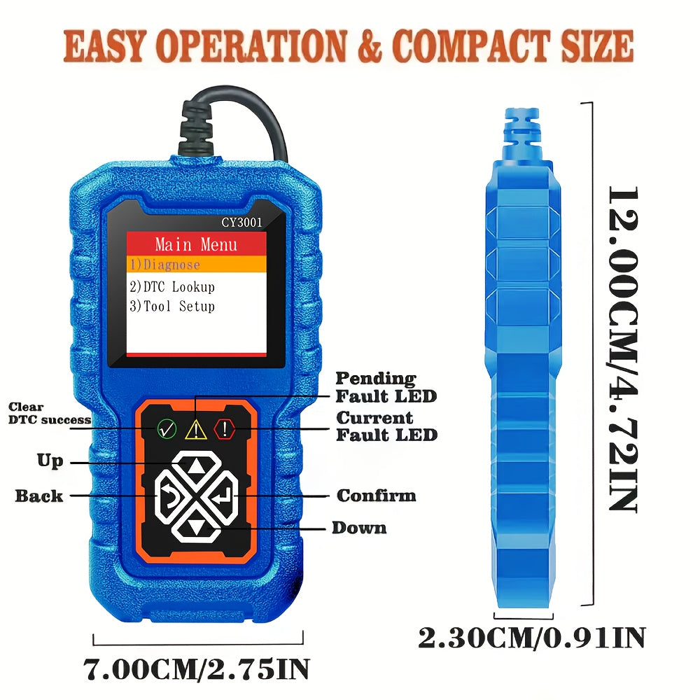Scanner CY3001 Car OBD2  Reader Engine Fault Scanner CAN Diagnostic Tool for All OBD II Protocol Cars Since 1996, Without Battery