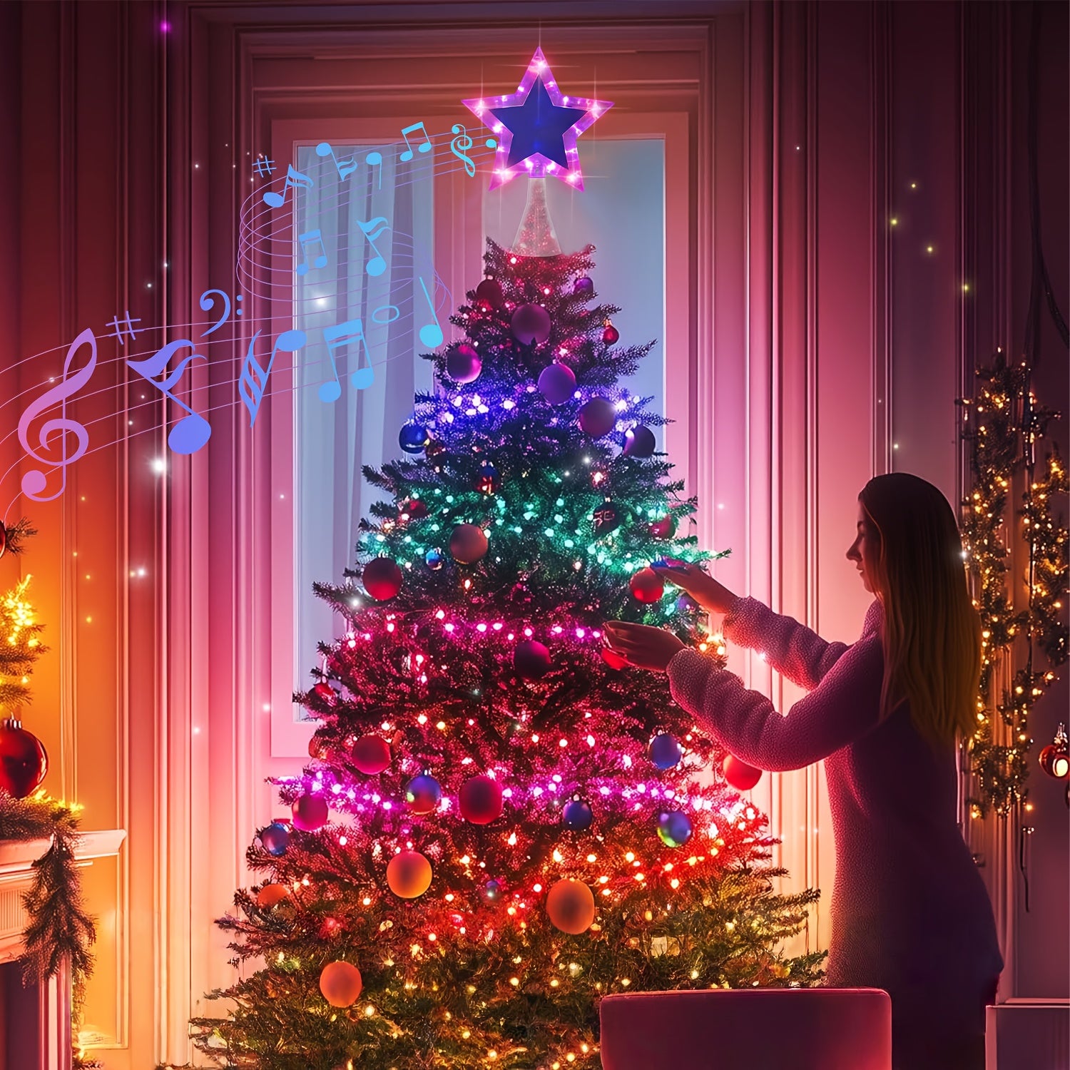 Christmas Tree Singing Top Decoration, 25.4 cm, with Colorful LED Christmas Tree Decoration