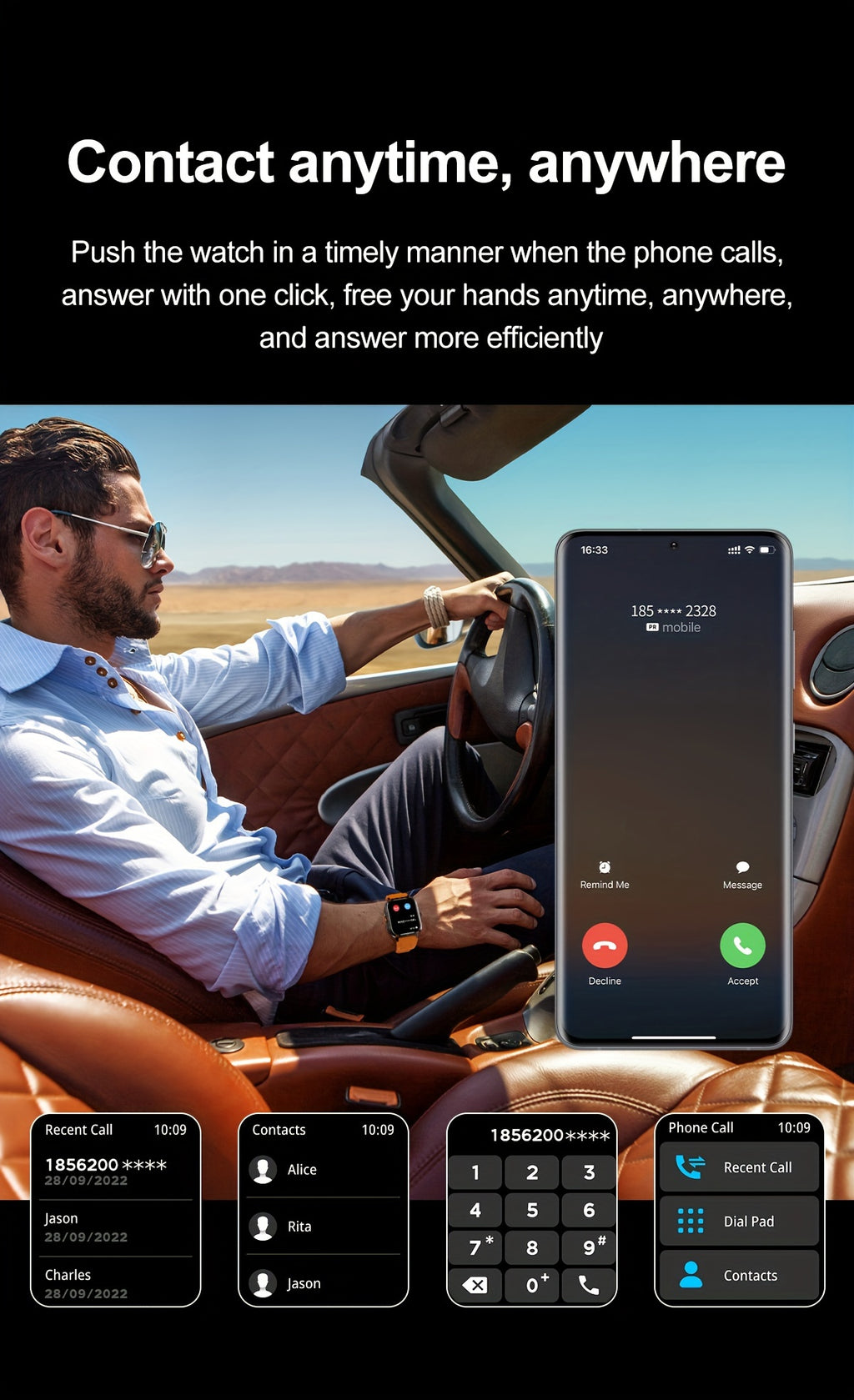Smartwatch 2024 New , IP67, LED Display, Altitude Gauge, Barometer, 100+ Sports Modes, 300mAh Battery, Multimedia Information Viewing, Weatherometer, Pedometer, Fitness Tracker, Wireless 5.0, Android/iOS Compatible, with Call/