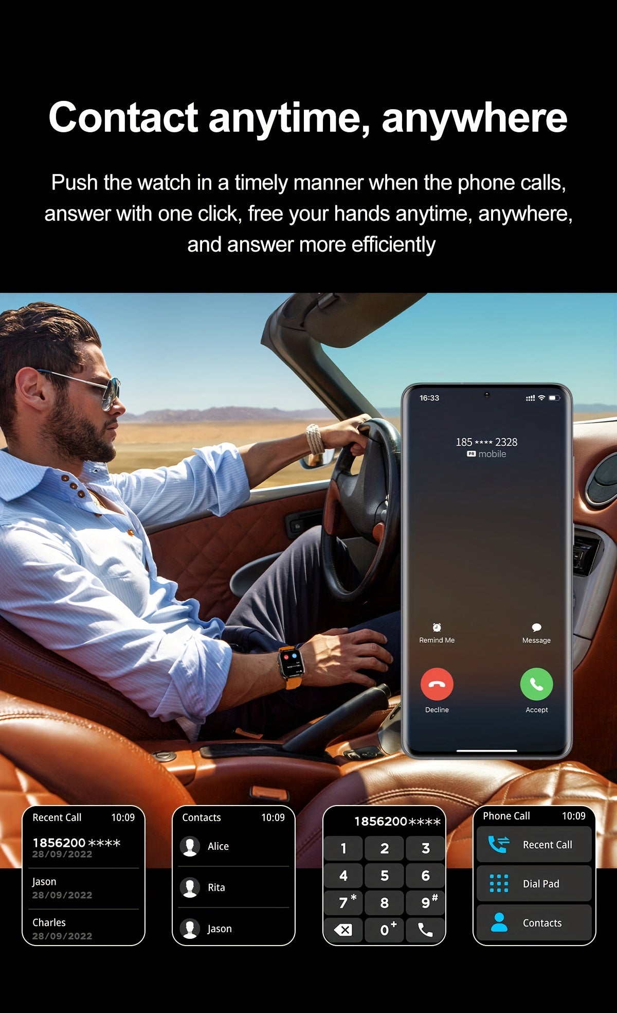 Smartwatch 2024 New , IP67, LED Display, Altitude Gauge, Barometer, 100+ Sports Modes, 300mAh Battery, Multimedia Information Viewing, Weatherometer, Pedometer, Fitness Tracker, Wireless 5.0, Android/iOS Compatible, with Call/