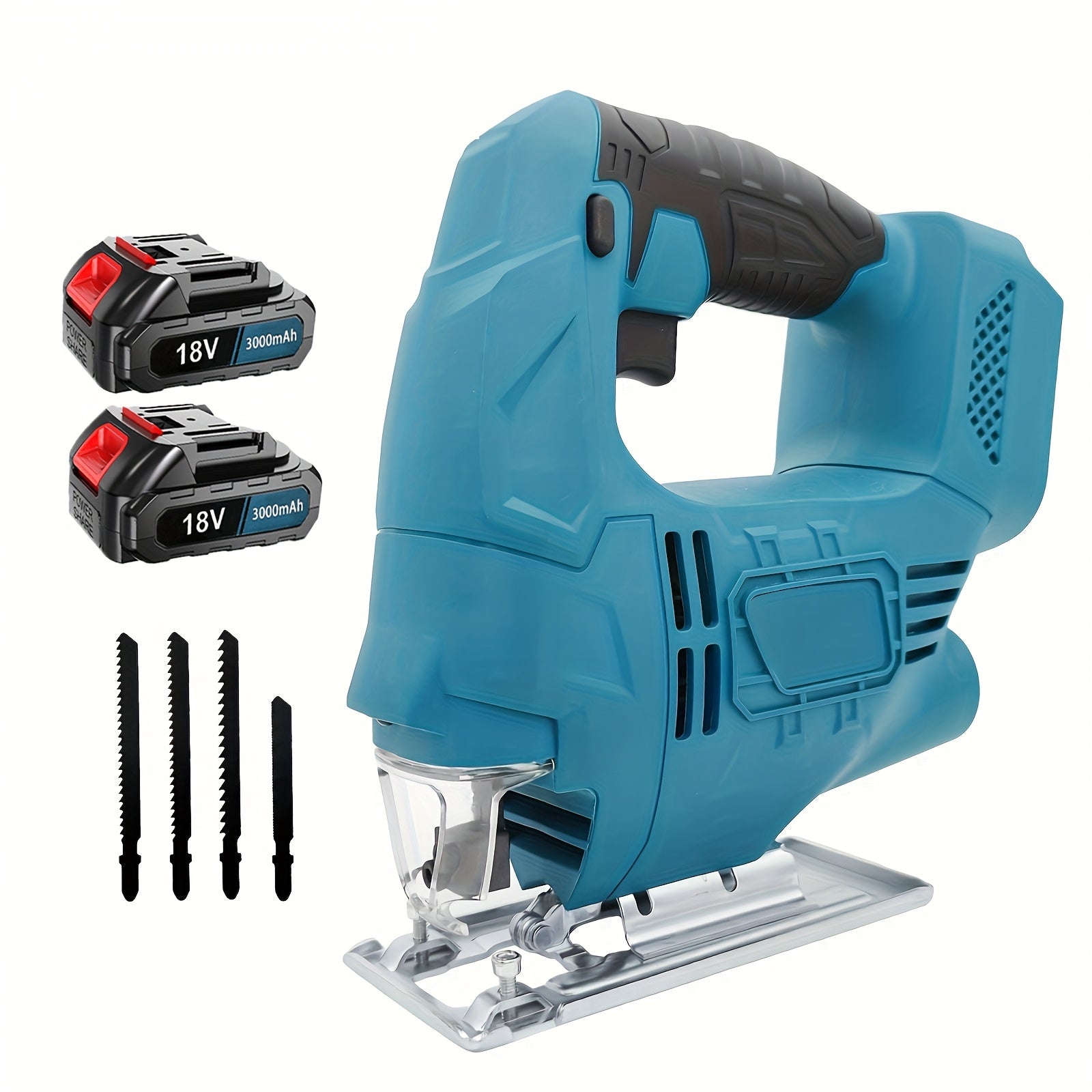 Saw 18V Cordless with 4-Speed Settings & 45° Bevel Cutting, LED Work Light, 4 Blades (2 Batteries Included) - Heavy-Duty Lithium-Ion Cordless Electric for Wood & Metal Cutting, Ergonomic Design with Dust Collector Compatibility