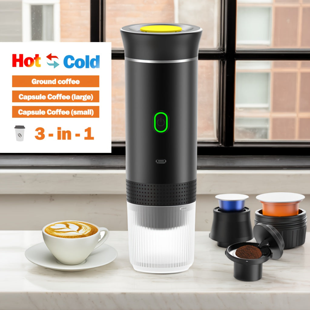 Coffee maker Portable Electric Espresso Machine, Travel Coffee Maker for Camping, Car Coffee Maker Self-Heating with Type-C, Hot and Cold Brew, Compatible with Ground Coffee & Capsule Coffee for RV, Hiking, Office
