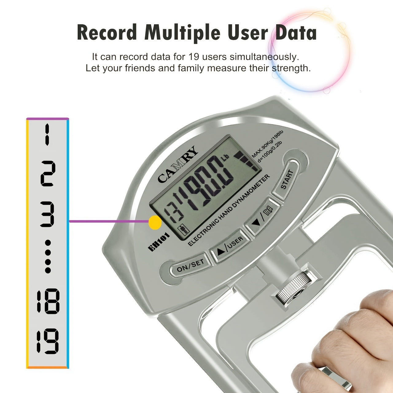 Hand Grip Strength Tester 198lb/90kg, Camry Digital Hand Dynamometer for Hand Grip Strength Trainer Test Electronic Grip Strengthener Hand Exerciser Meter Digital Hand Grip Training Testing Gauge for Sport Home School Use, G