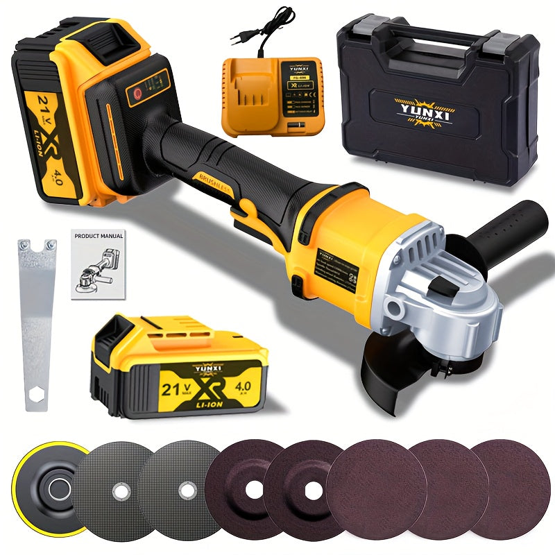 Grinder 2025 New Brushless Angle Grinder - Heavy-Duty Professional Multifunctional Sanding Machine/ Grinder, Quick Replacement of Cover, Soft Start And Safety Brake, Lithium-Ion Power Tool, Ergonomic Grip, Including Battery And Charg