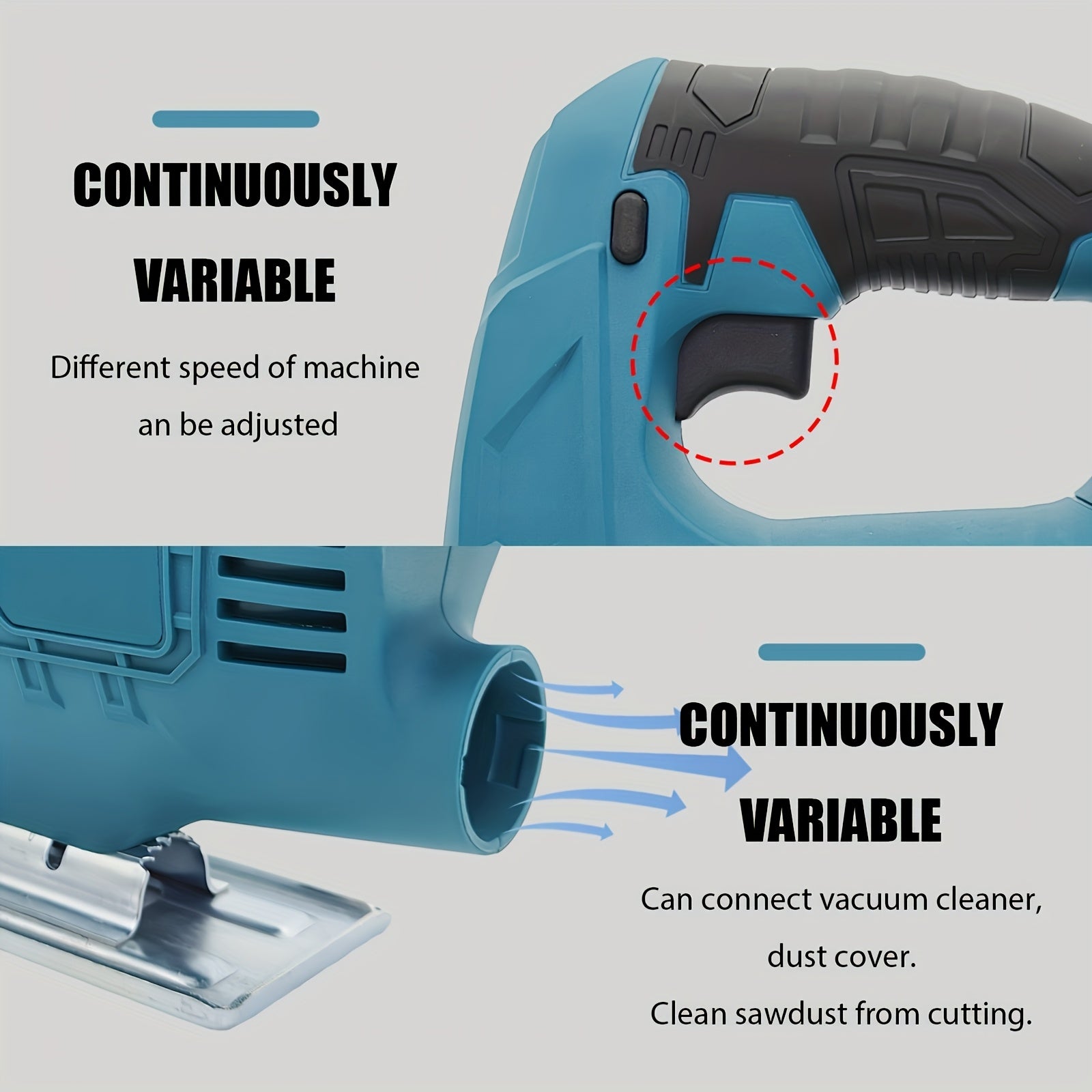 Saw 18V Cordless with 4-Speed Settings & 45° Bevel Cutting, LED Work Light, 4 Blades (2 Batteries Included) - Heavy-Duty Lithium-Ion Cordless Electric for Wood & Metal Cutting, Ergonomic Design with Dust Collector Compatibility