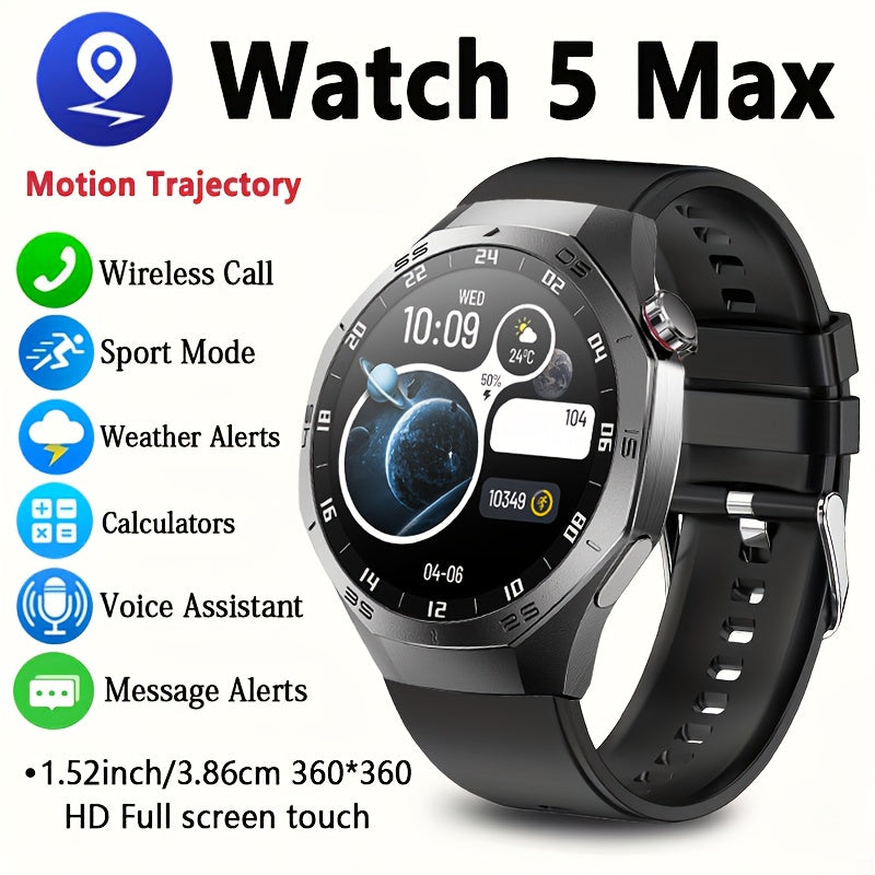 Smartwatch 2025 New GPS GT5  - 3.86cm HD Display, Wireless Calling, Over 100 Sports Modes, AI Voice Assistant, USB Charging, Compass Outdoor Fitness Tracker, Compatible with Android/for iPhone, Multi-Function Accesso