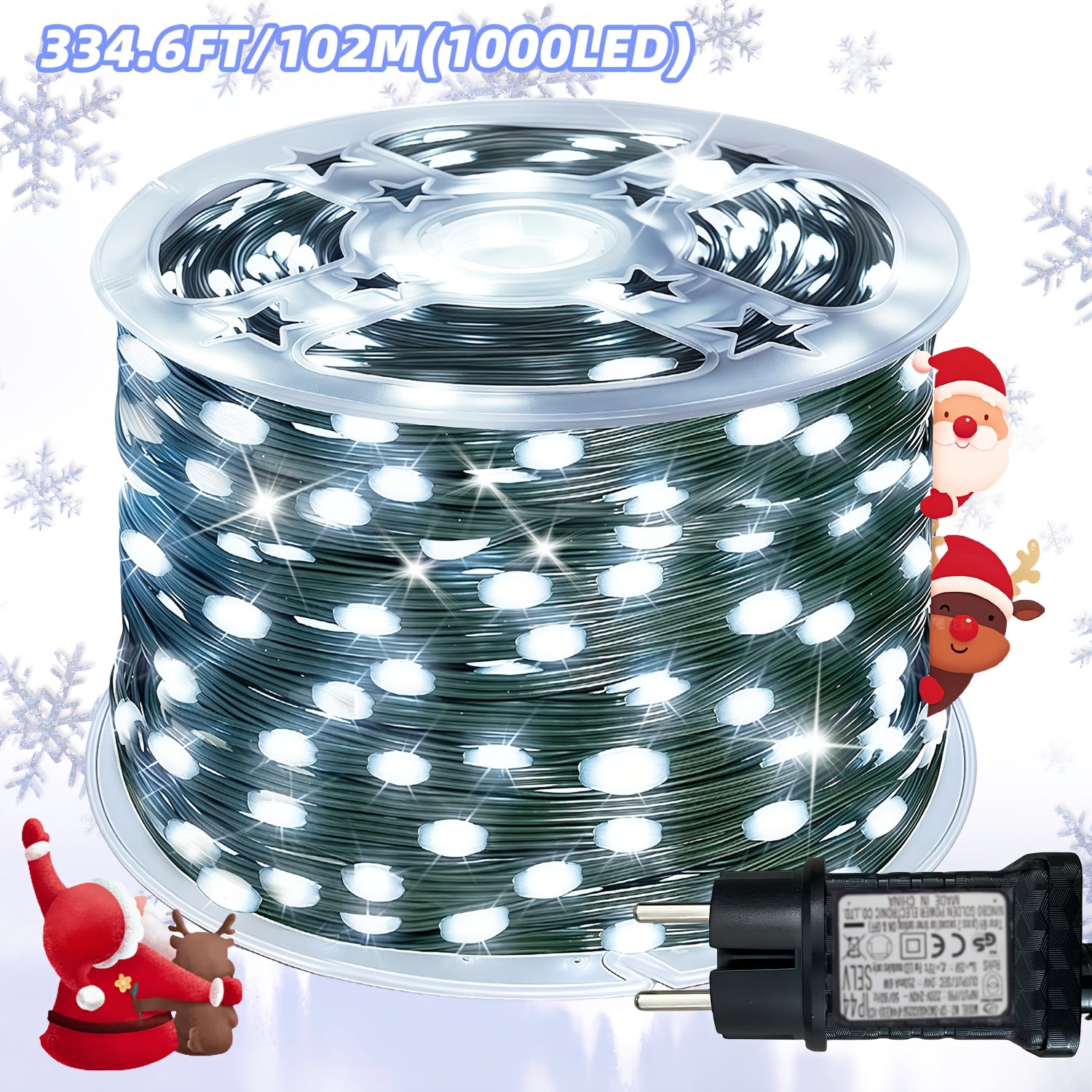Light string 1000/300 LED Christmas  plug-in type, ultra long green flashing LED string light, PVC material
