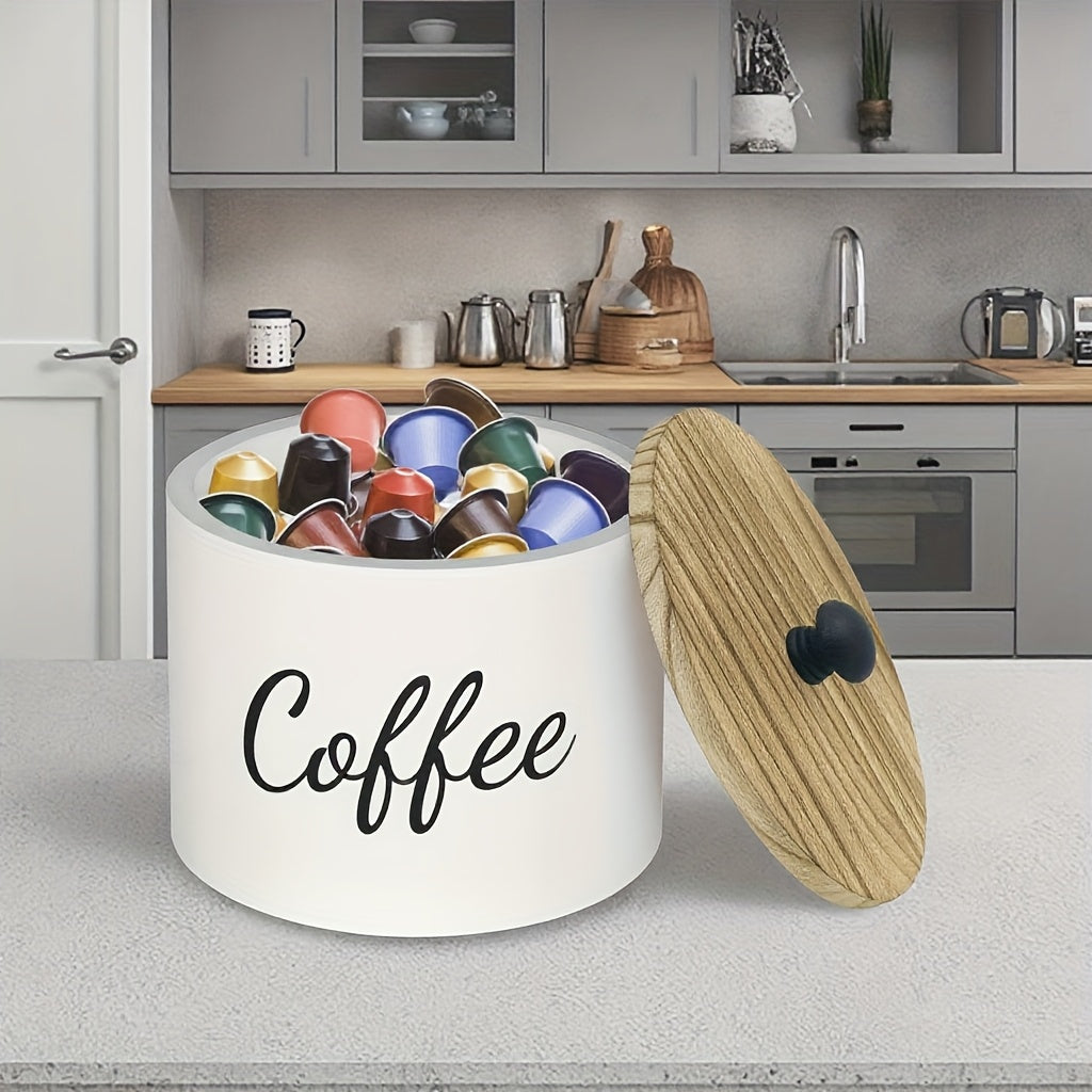 Coffee Pod Storage Container with Lid Wooden