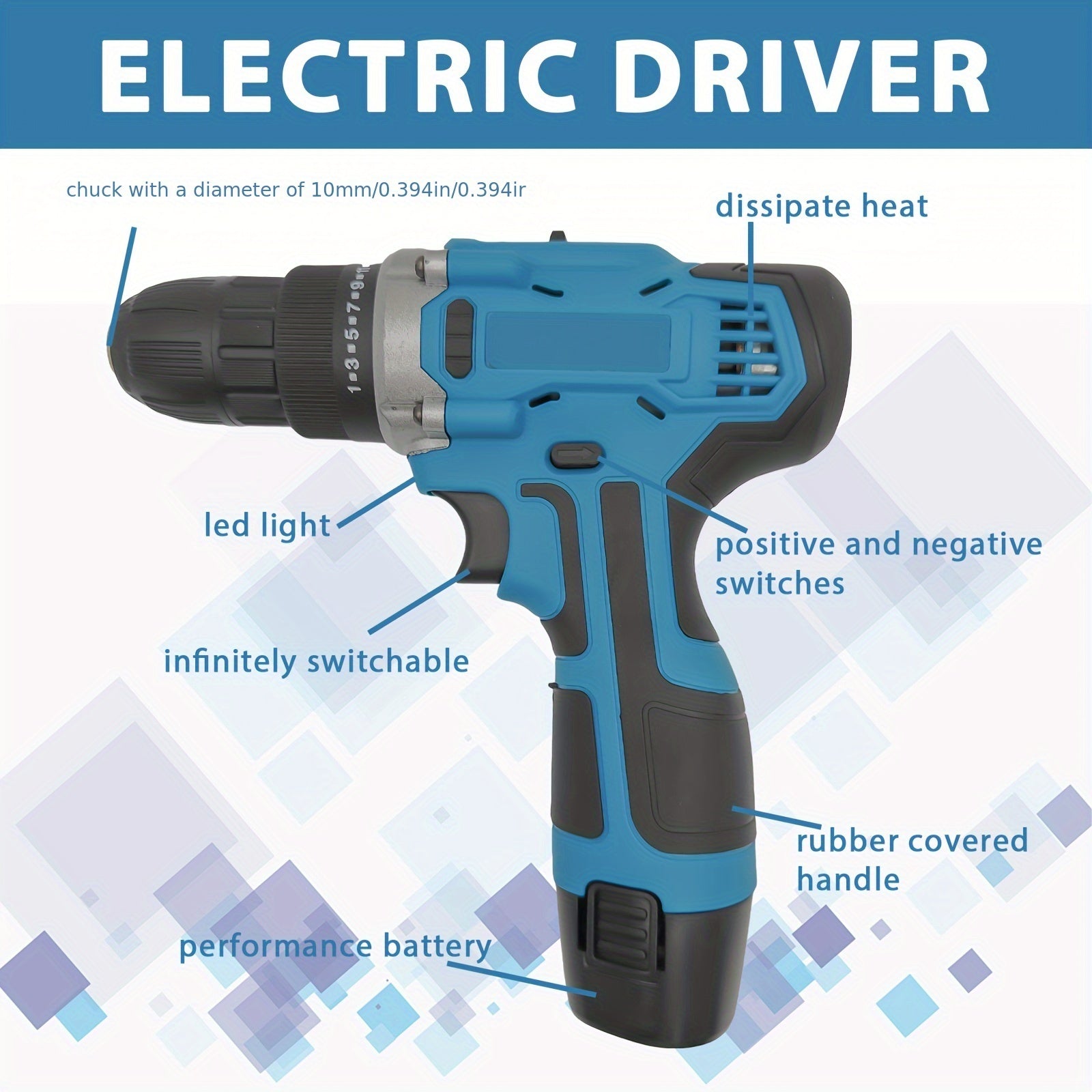 Drill 12V Cordless Drill & Electric Screwdriver Set with 22pcs Accessories, 2, 45Nm High Torque, 25+1 Speed Settings, 2-Speed/ Lithium-Ion Combi Drill, LED Work Light for Home DIY, Carpentry, Renovation (Heavy